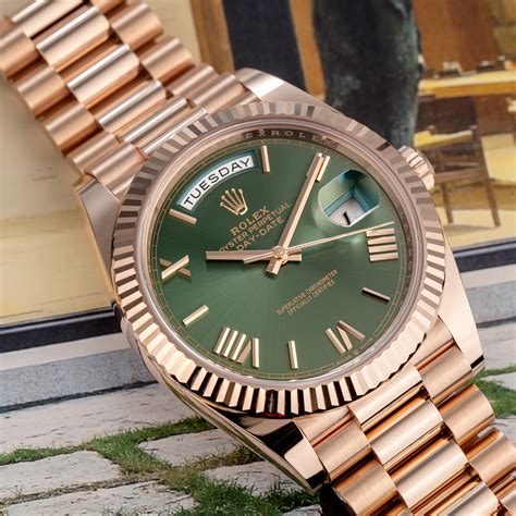 olive green day date rolex|rolex 228235 vs omega moonshine.